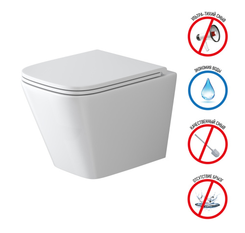 Унитаз подвесной Grossman Торнадо GR-4479SQ белый с сиденьем микролифт безободковый смыв торнадо - фото 2